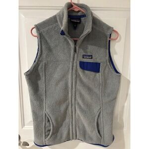 Patagonia Fleece Vest Re Tool Women's Size Large Gray Blue Trim Full Zip Pockets